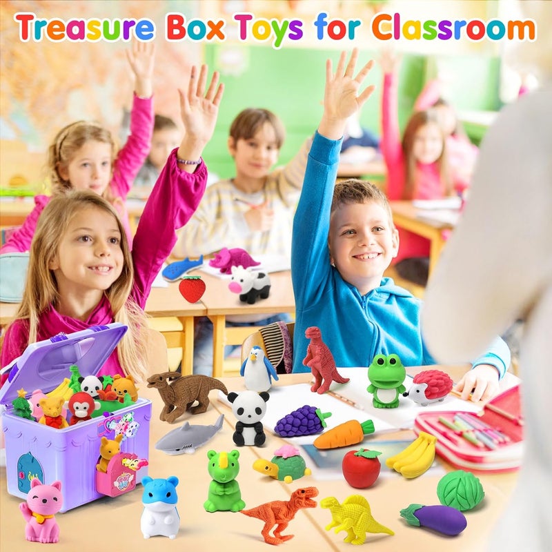 Palmatte 40PCS Mini Animal Erasers Kids Prizes Treasure Box Toys Classroom Rewards Desk Pets Pencil Erasers Bulk Cute School Supplies Kids Party Favors Goodie Bag Stocking Stuffers Easter Egg Fillers - Image 3